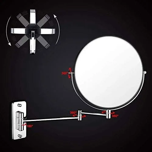Bathroom Wall Mounted Makeup 8-inch Two-Sided 5X Magnification 360° Swivel Extending Folding Bathroom Shaving Cosmetic Make Up Mirror (Color : Black Bronze, Size : 1X/3X)