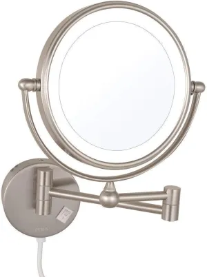 Bathroom Wall Mounted Makeup Mirrors,8 Inch Double Sided Brass Magnifying Vanity Shaving Foldable Switch Electrical Plug(Nickel,7X)