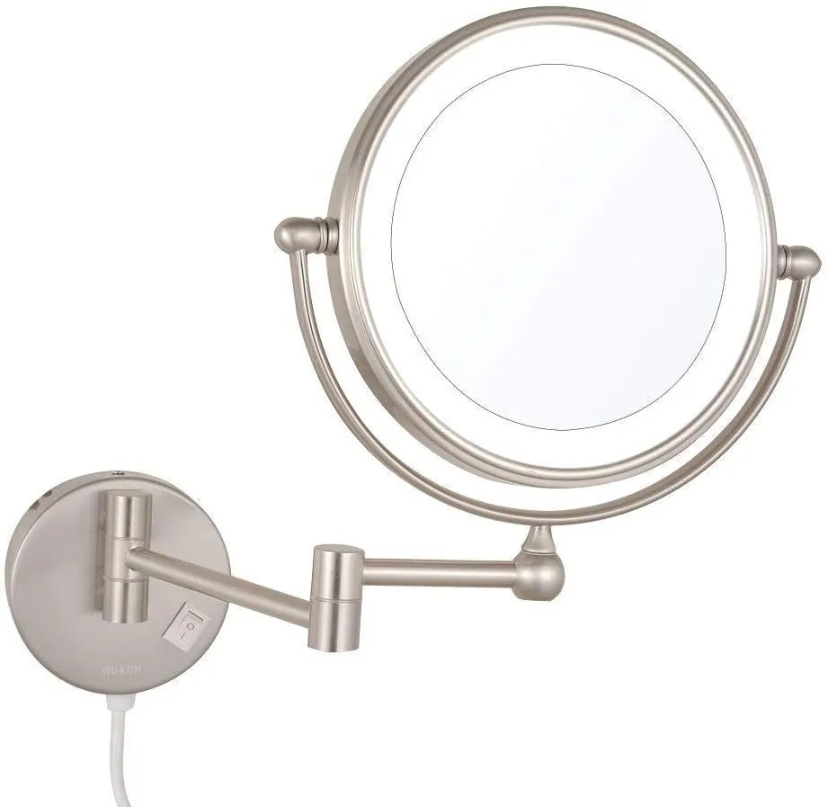 Bathroom Wall Mounted Makeup Mirrors,8 Inch Double Sided Brass Magnifying Vanity Shaving Foldable Switch Electrical Plug(Nickel,7X)