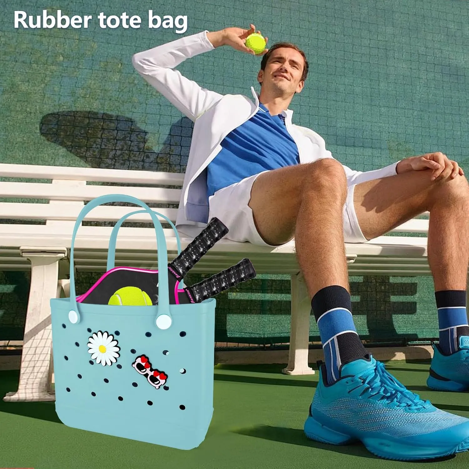 Beach Bag Rubber Tote Bag - Extra Large Handbag with Charms Waterproof Lightweight Travel Purses for Pool Boat