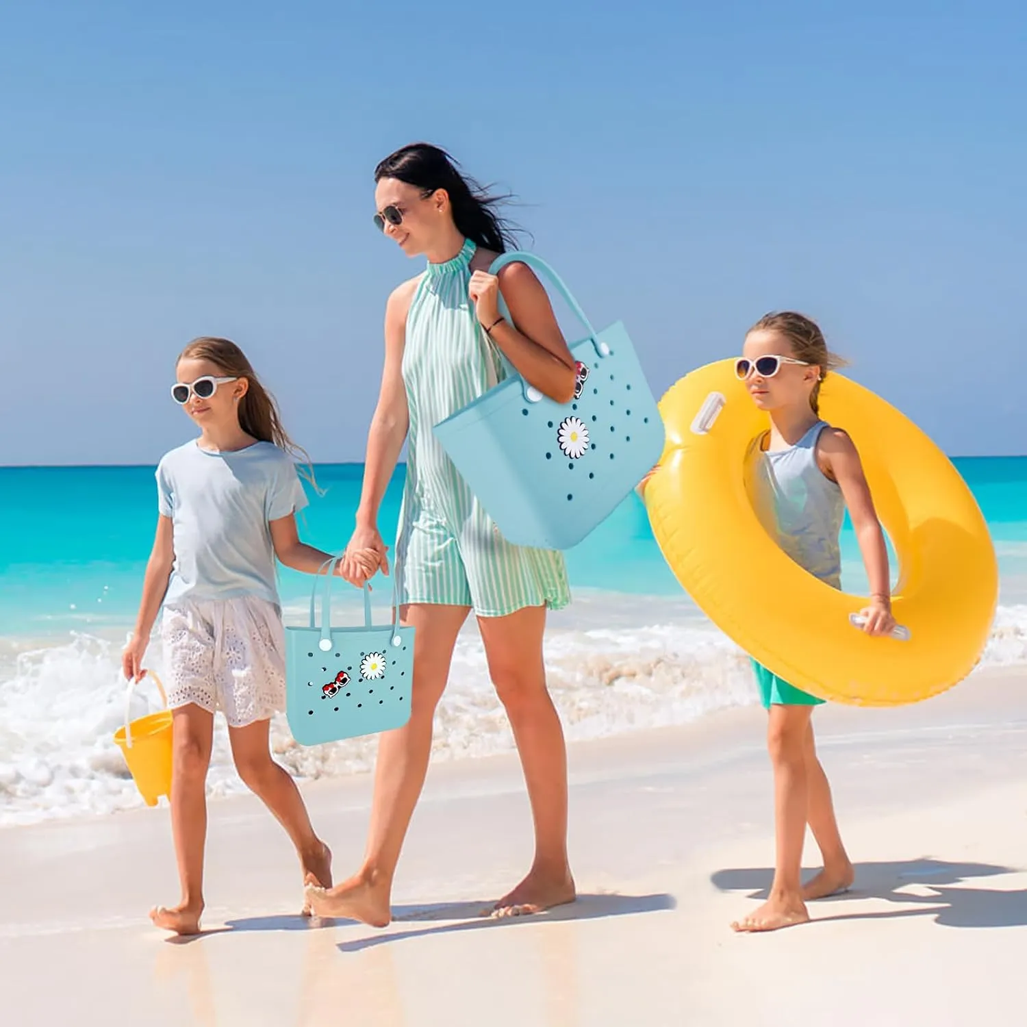 Beach Bag Rubber Tote Bag - Extra Large Handbag with Charms Waterproof Lightweight Travel Purses for Pool Boat