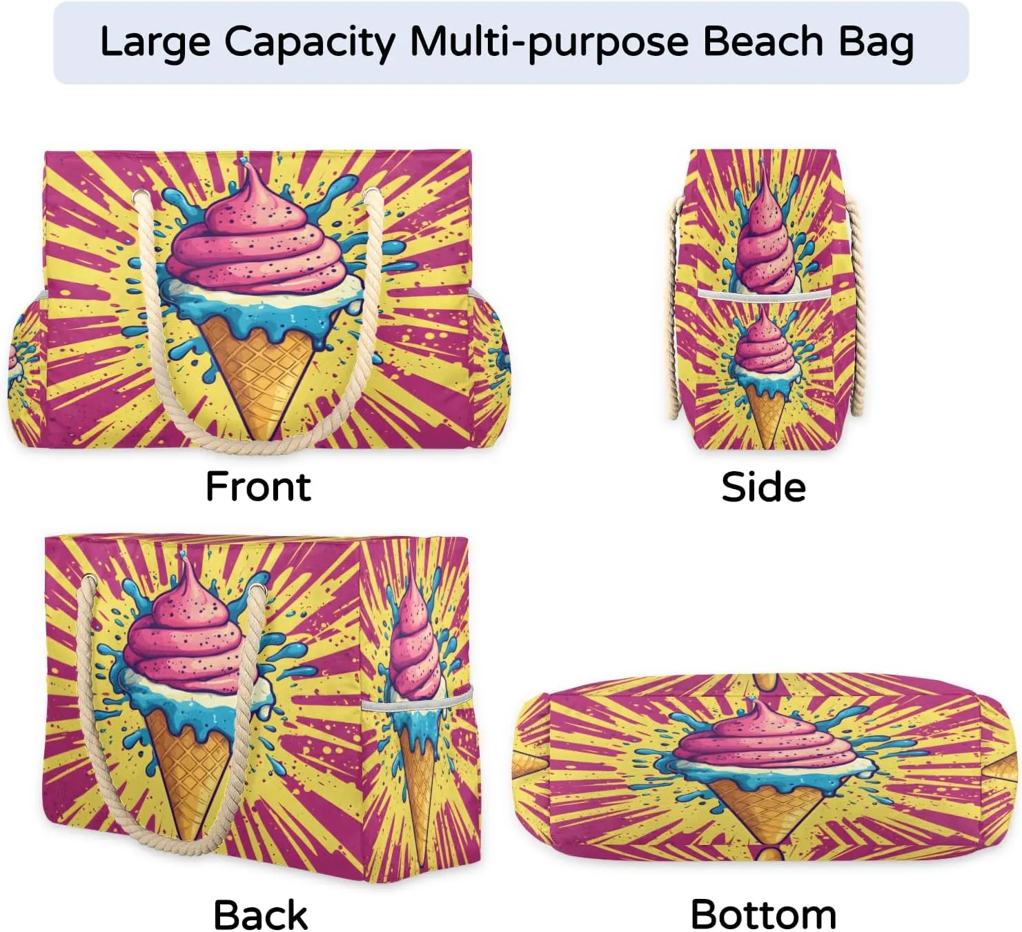 Beach Bags for Women, Large Waterproof Beach Tote Bag for Gym Grocery Travel