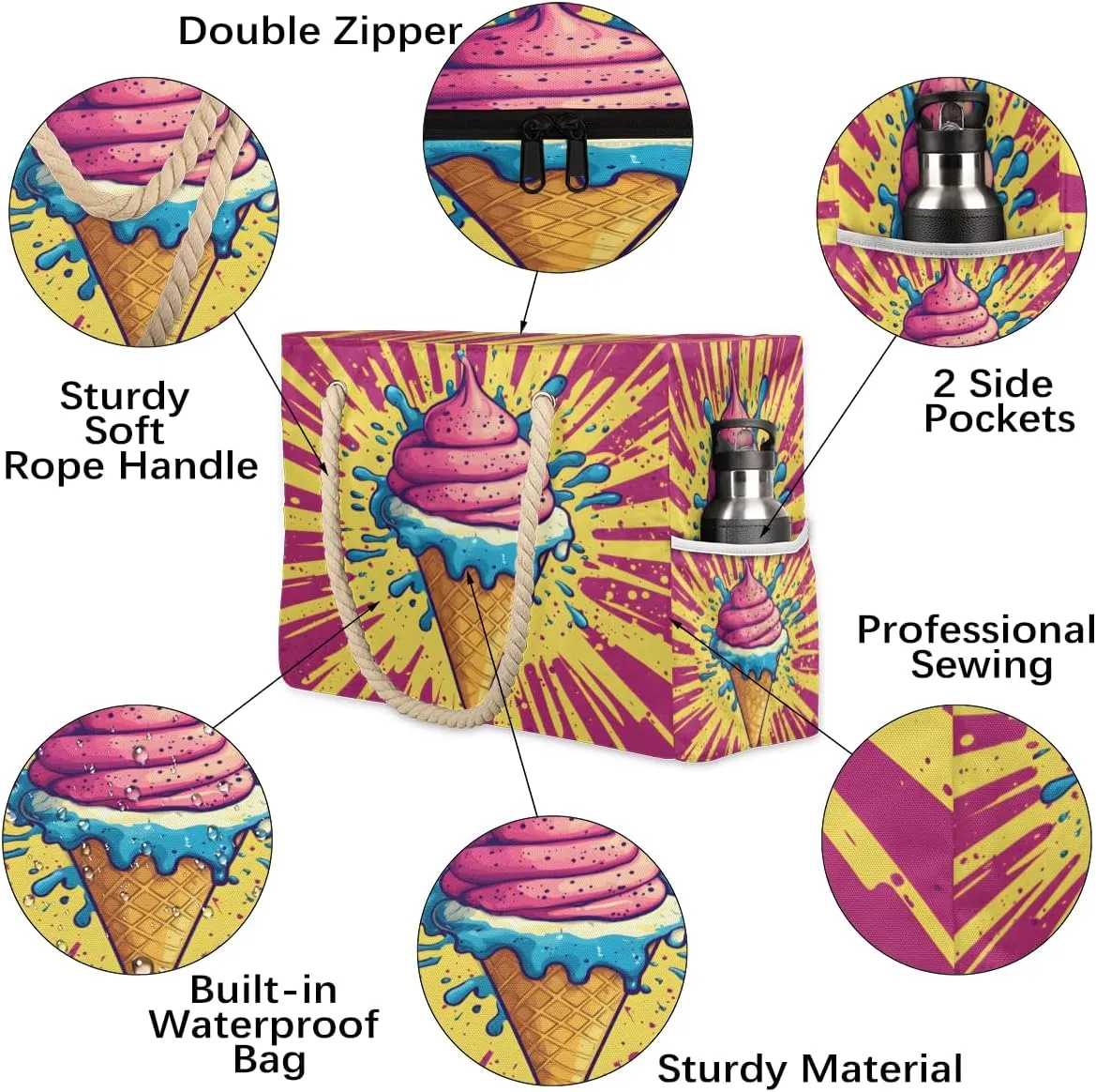 Beach Bags for Women, Large Waterproof Beach Tote Bag for Gym Grocery Travel