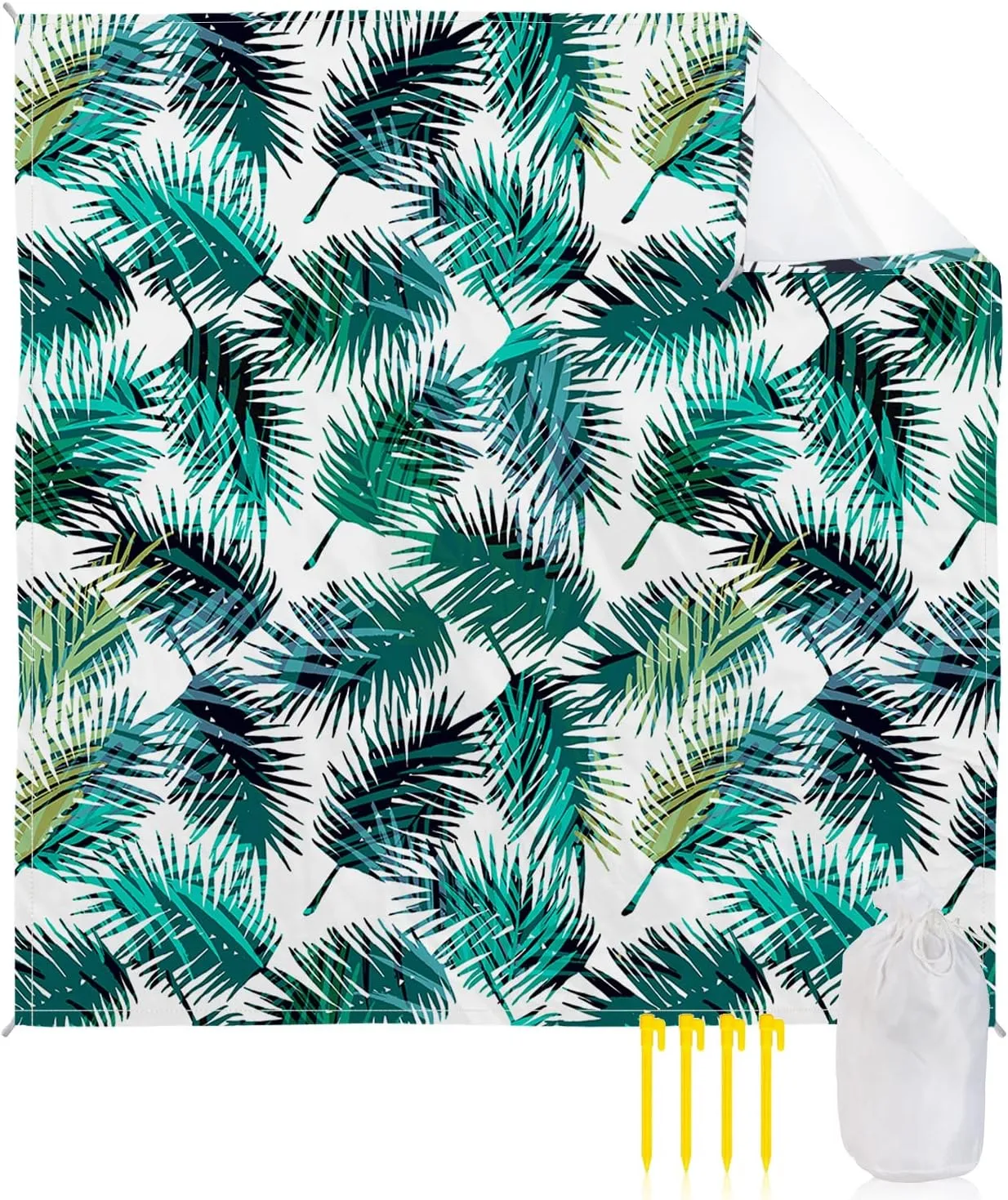 Beach Blanket Sandproof, Tropica Palm Leaves Waterproof Beach Mat Lightweight Quick Drying Picnic Blanket Beach Essentials for Travel Camping Hiking 118x108in