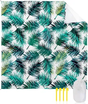 Beach Blanket Sandproof, Tropica Palm Leaves Waterproof Beach Mat Lightweight Quick Drying Picnic Blanket Beach Essentials for Travel Camping Hiking 95x80in