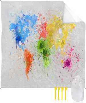 Beach Blanket Sandproof, World Map Vintage Watercolor Painting Waterproof Beach Mat Lightweight Quick Drying Picnic Blanket Beach Essentials for Travel Camping Hiking 95x80in