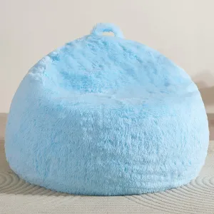 Bean Bag Chair Cover (No Filler), Soft Faux Fur Washable Covers with Pocket, Adult Kid Stuffed Animal Bean Bag Chairs Organizer, Light Blue