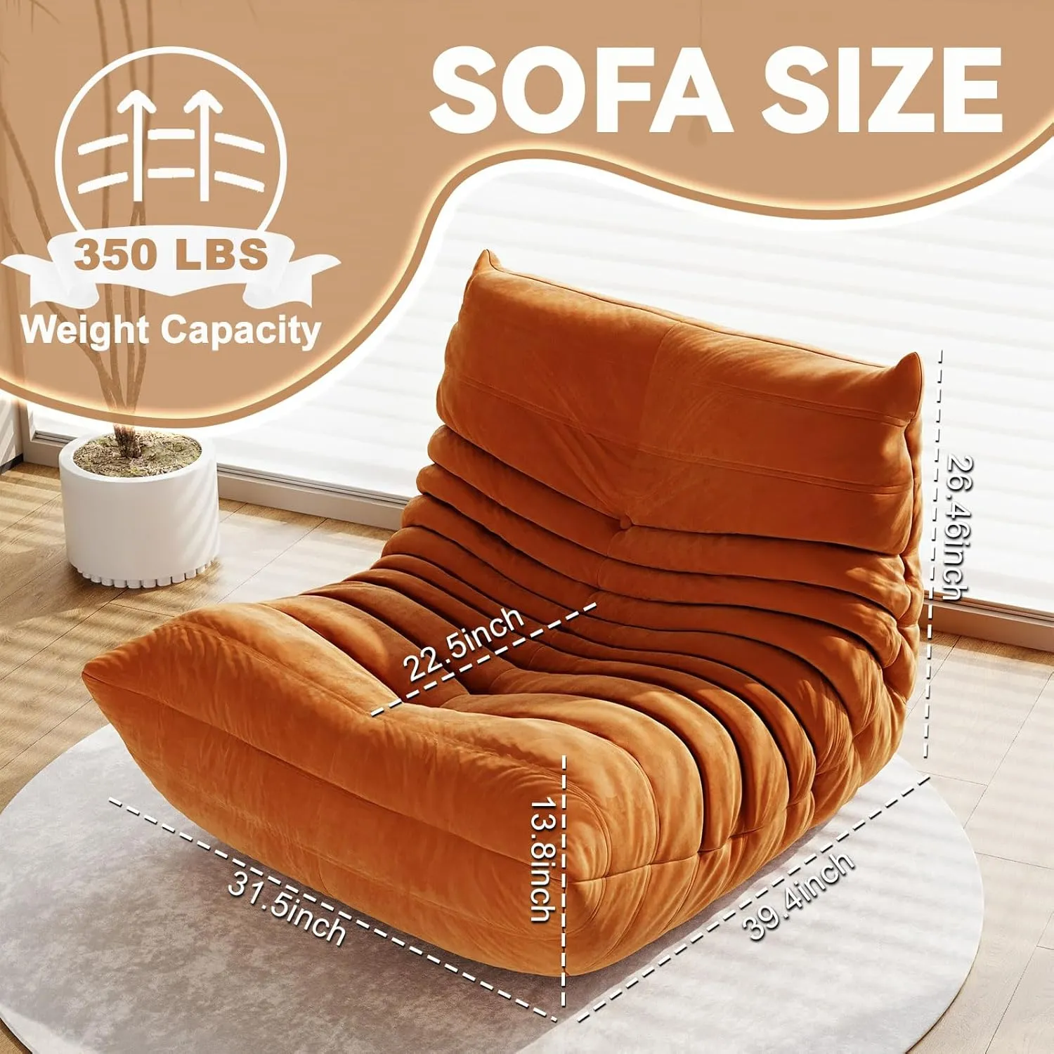 Bean Bag Chair for Adults, Bean Bag Sofa - Adult Size with Soft Waterproof Fabric for Living Room, Apartments, Reading Corner, Gaming, and Movie Venue (DarkOrange)