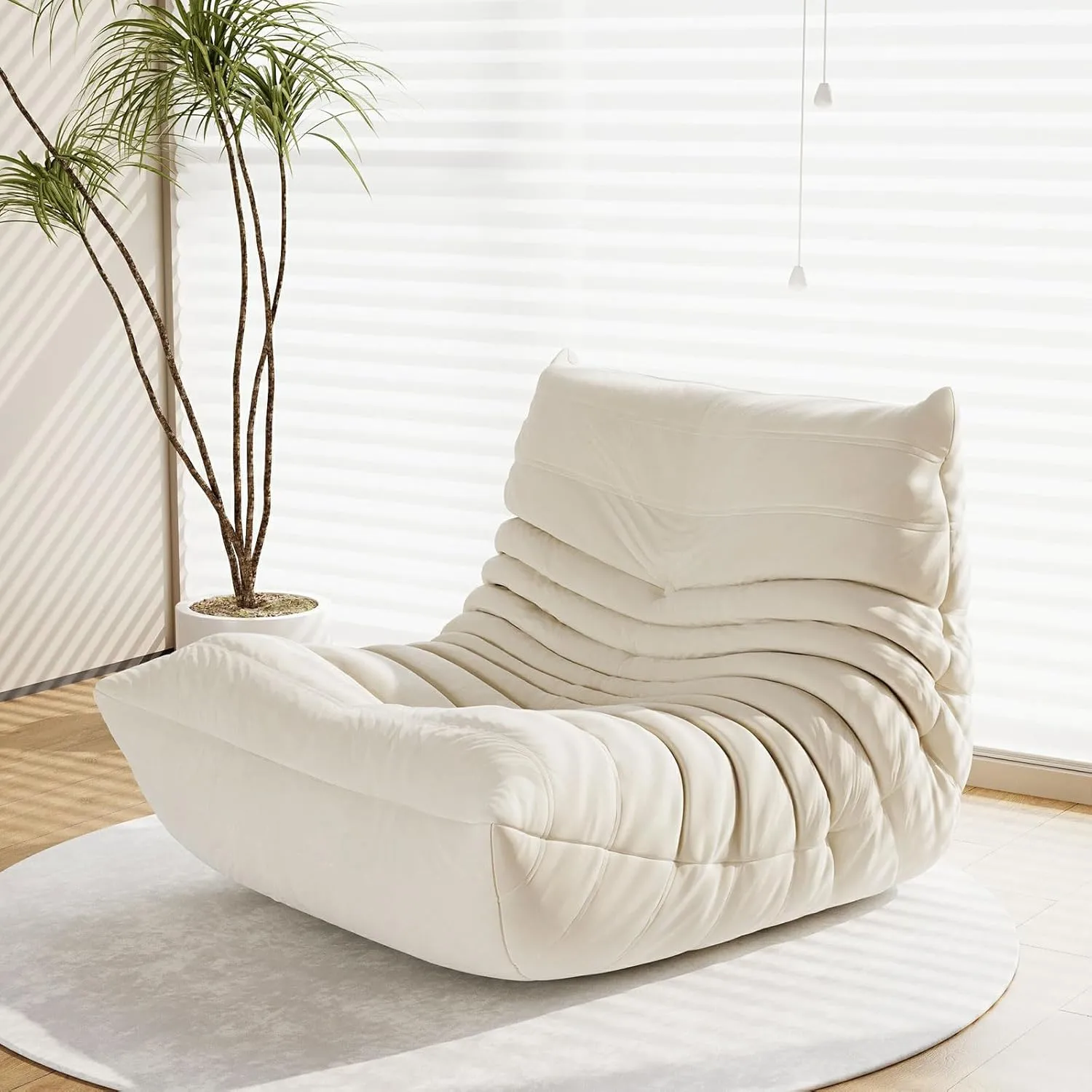 Bean Bag Chair for Adults, Lazy Floor Sofa Couch - Adult Size with Soft Waterproof Fabric for Living Room, Apartments, Reading Corner, Gaming, and Movie Venue (White)