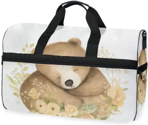 Bear Sleeping Travel Duffel Bag Luggage Sports Gym Bags With Shoes Compartment Large Capacity Lightweight Duffle Bag For Men Women