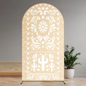 Beige Yellow Arch Backdrop for Baby Shower Mexican Talavera Wedding Party Stretchy Arch Stand Cover Doubleside Banner Baptismx Birthday Decoration Props(Only Cover)(3.3x6ft)
