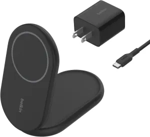 Belkin Magnetic Foldable Wireless Charging Stand 15W - MagSafe-Compatible Qi2-Certified Charger, Wireless Charging Stand for iPhone 16, Galaxy S25, & More - Standby Mode Ready w/PSU Included - Black