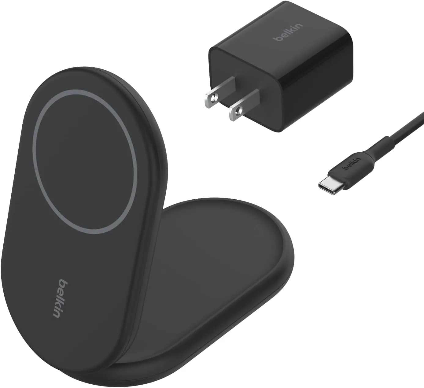Belkin Magnetic Foldable Wireless Charging Stand 15W - MagSafe-Compatible Qi2-Certified Charger, Wireless Charging Stand for iPhone 16, Galaxy S25, & More - Standby Mode Ready w/PSU Included - Black