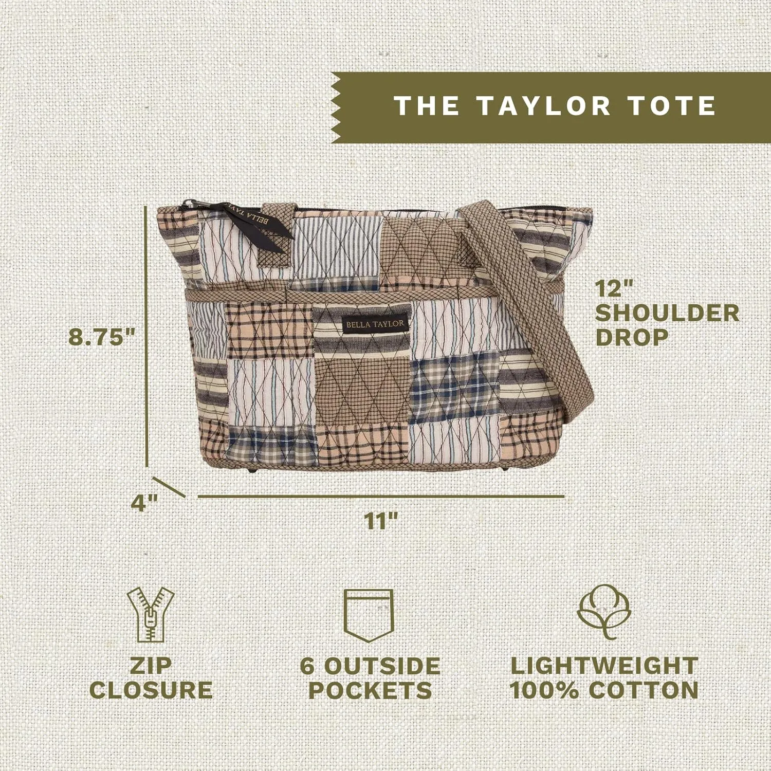 Bella Taylor Small Tote | Lightweight Quilted Fabric Purses for Women