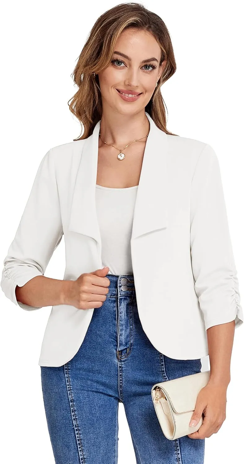 Belle Poque Womens Casual Blazers Open Front Lightweight Suit Jackets Business Dressy 3/4 Sleeve Blazers for Work