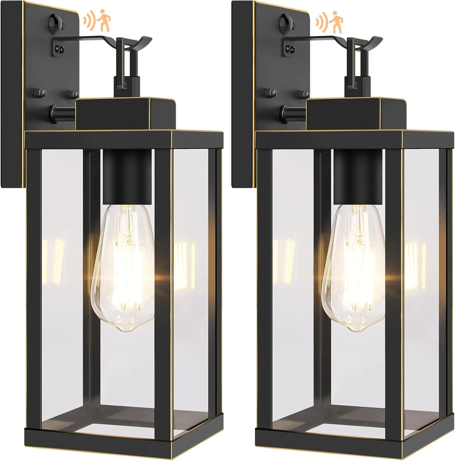 BesLowe 14” Upgraded Motion Sensor Outdoor Wall Lights, Dusk to Dawn Porch Lights Outdoor Wall Sconces, 3 Lighting Modes Exterior Lighting Fixtures with Hooks, Bronze Outside Lights for House, 2-Pack
