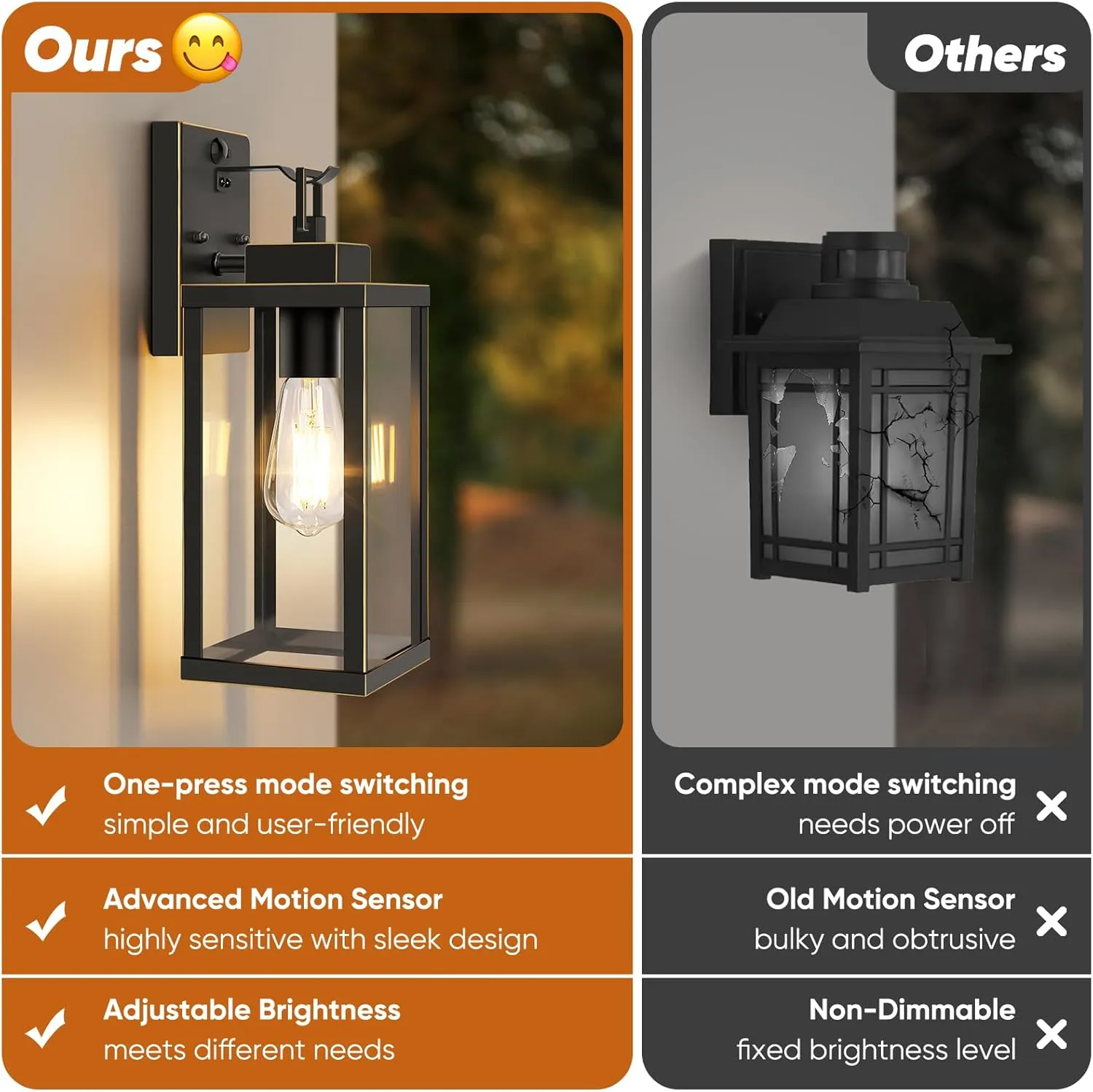 BesLowe 14” Upgraded Motion Sensor Outdoor Wall Lights, Dusk to Dawn Porch Lights Outdoor Wall Sconces, 3 Lighting Modes Exterior Lighting Fixtures with Hooks, Bronze Outside Lights for House, 2-Pack