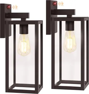 BesLowe Upgraded Motion Sensor Outdoor Wall Lights, 15” Dusk to Dawn Porch Lights Outdoor Wall Sconce Lanterns, 3 Lighting Modes Exterior Lighting Fixtures, Brown Outside Lights for House, 2-Pack