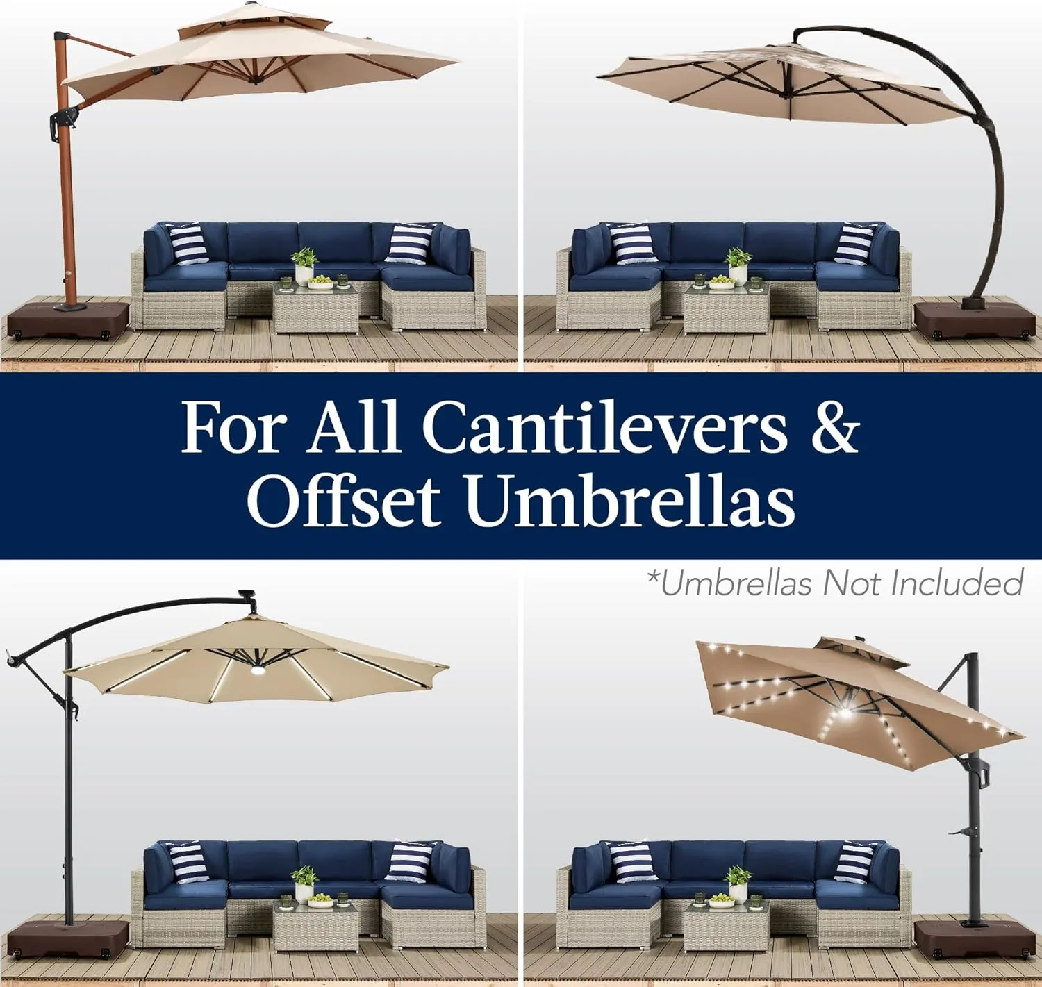 Best Choice Products 330lb Mobile Cantilever Offset Patio Umbrella Base, Universal Fit Heavy-Duty Outdoor Portable Stand w/Wheels Locks, Fillable Weights Set - Brown