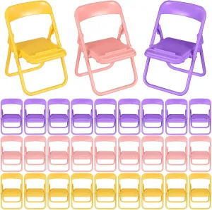 BESTOYARD 30 Pcs Mini Foldable Chairs Dollhouse Folding Chairs Phone Holder Mini Chair Stand Party Favors