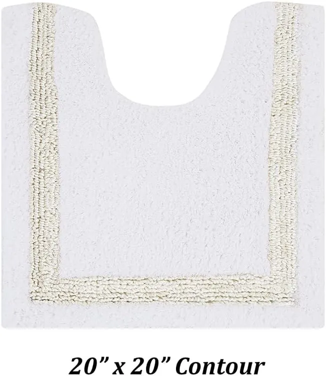 Better Trends 100% Cotton Hotel Collection Bath Mats, White & Ivory Contour Bath Mat - Tufted, Reversible & Absorbent & Machine Washable Bath Mats Toilet Base, 20" x 20"
