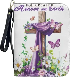 Bible Bag with Black Ribbon for Women Men Bible Cover Carry Case Waterproof Church Bag Portable Handle and Zipper