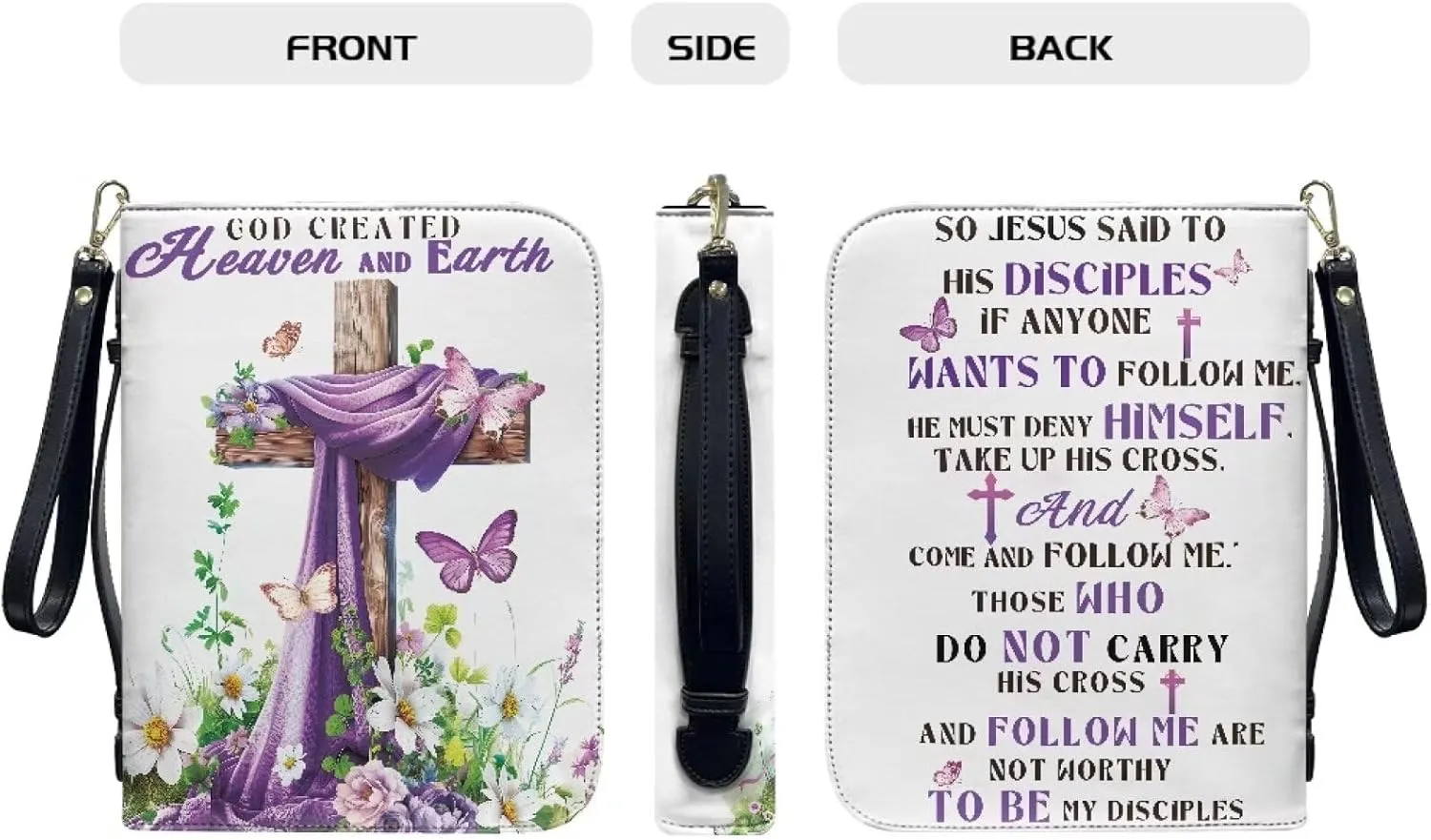 Bible Bag with Black Ribbon for Women Men Bible Cover Carry Case Waterproof Church Bag Portable Handle and Zipper