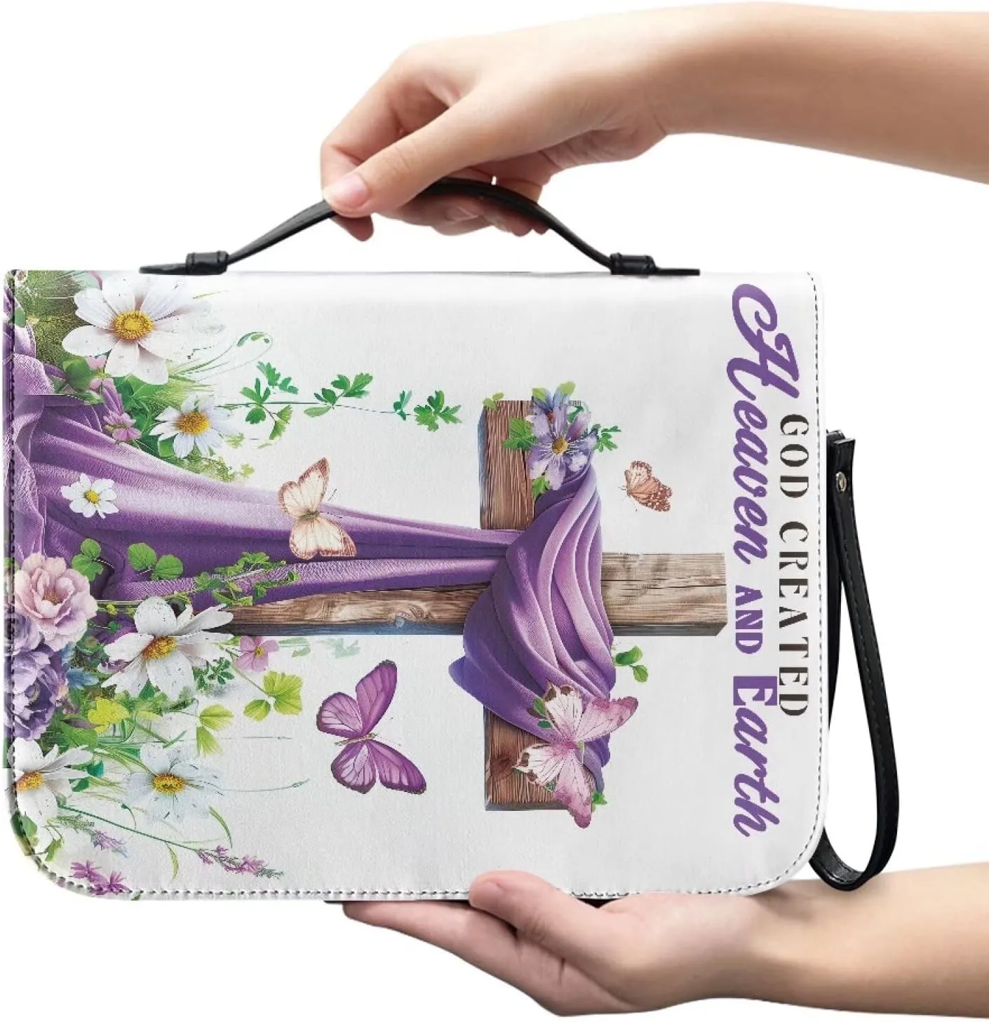 Bible Bag with Black Ribbon for Women Men Bible Cover Carry Case Waterproof Church Bag Portable Handle and Zipper