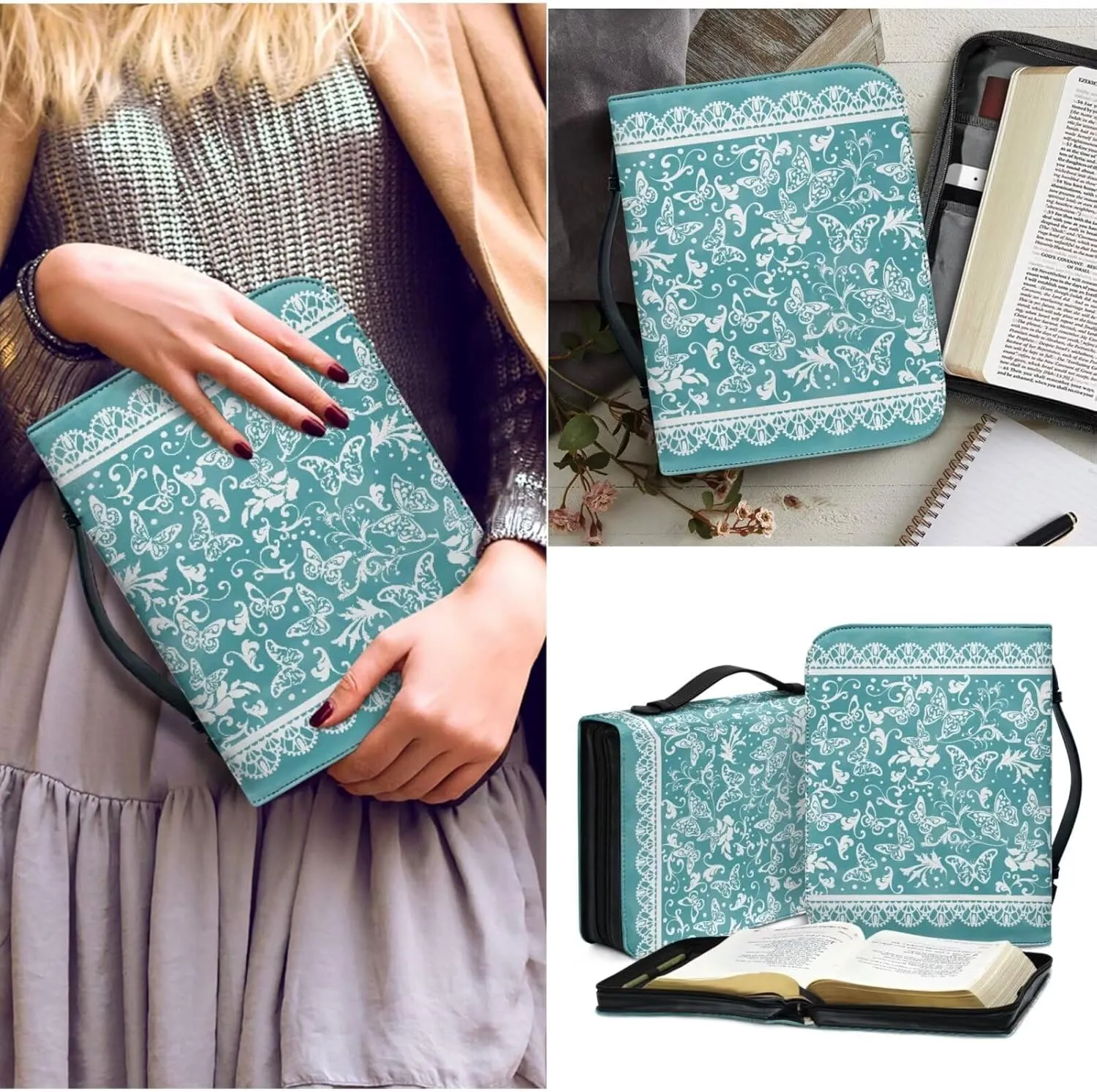 Bible Case for Women Bible Cover Christian Print PU Bible Bag with Bookmark Bible Carrying Case Bible Cover Case