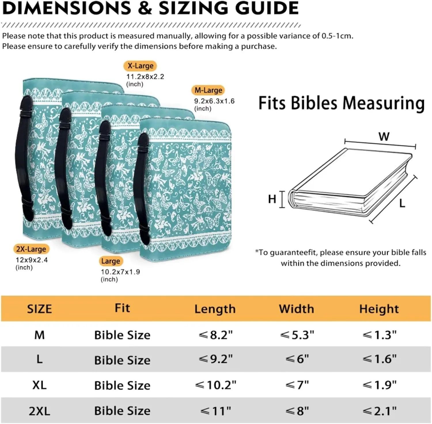 Bible Case for Women Bible Cover Christian Print PU Bible Bag with Bookmark Bible Carrying Case Bible Cover Case