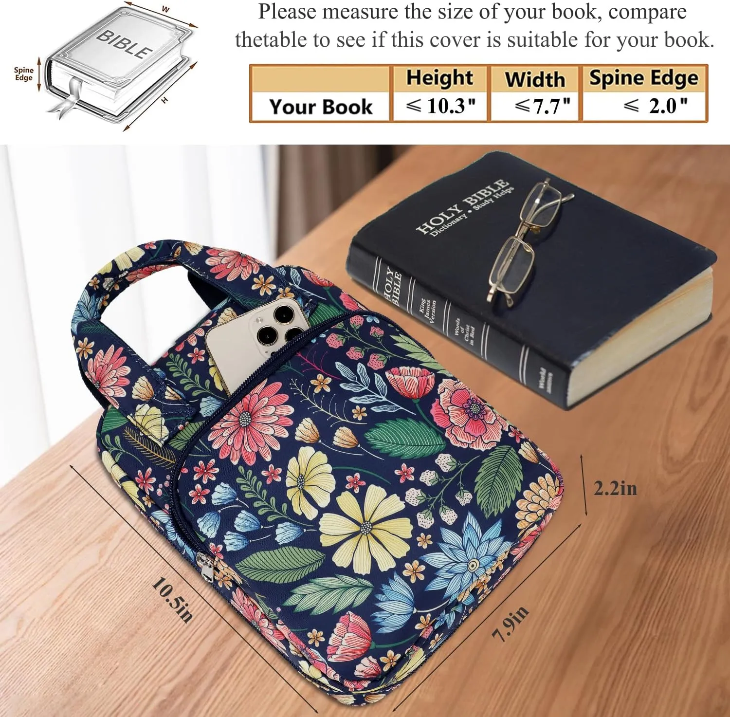 Bible Cover for Women, Bible Case, Bible Holder Case for Women, Carrying Book Case Church Bag with Handle and Zippered
