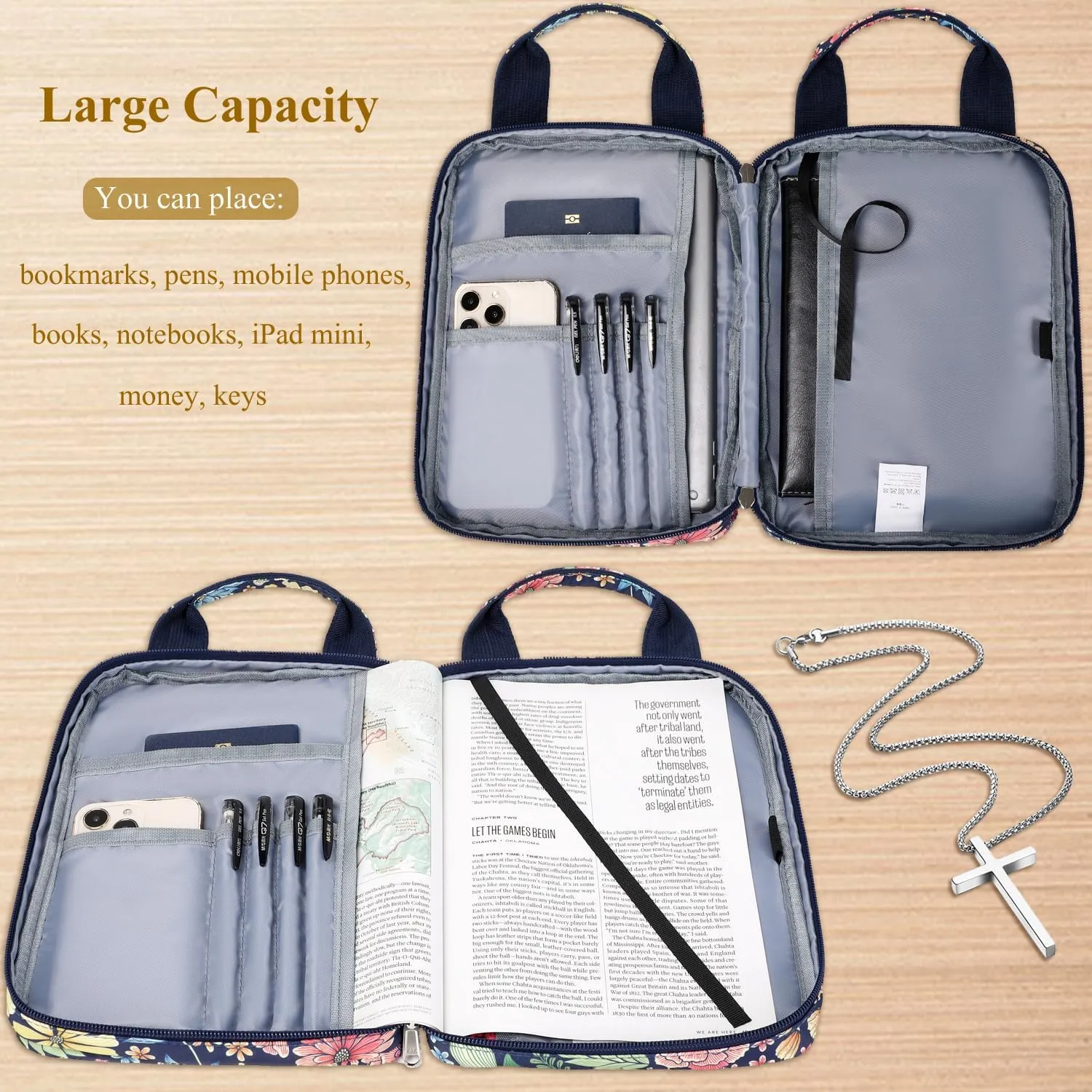 Bible Cover for Women, Bible Case, Bible Holder Case for Women, Carrying Book Case Church Bag with Handle and Zippered
