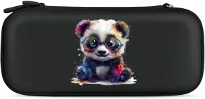 Big Eyes Cute Panda with Rainbow Colored Hard Shell Travel Case with Rope 15 Game Card Pockets Compatible with Switch Protective