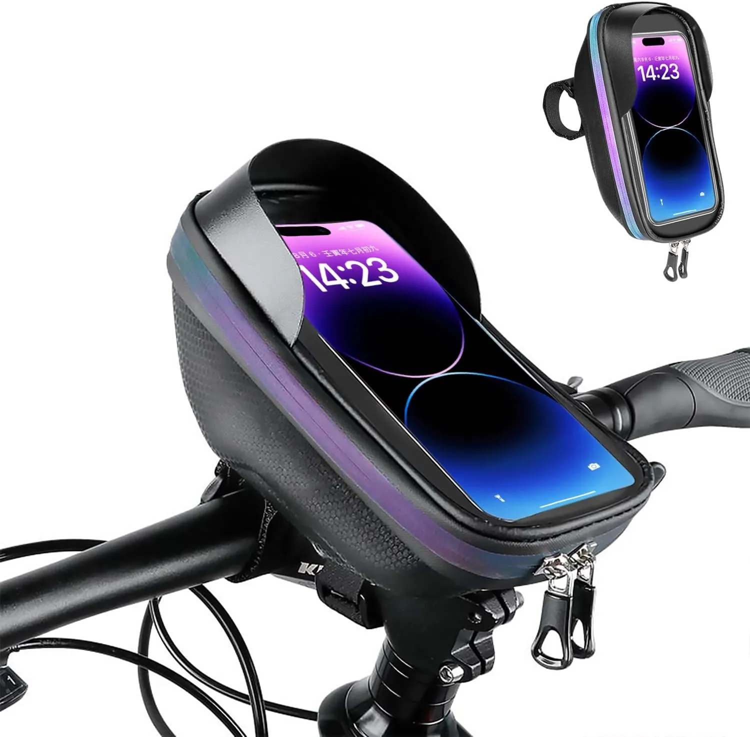 Bike Phone Holder, Bicycle Front Frame Handlebar Bag EVA Hard Shell Waterproof Bike Accessories with Touch-Screen and Rain Cover for Phones under 6.9''