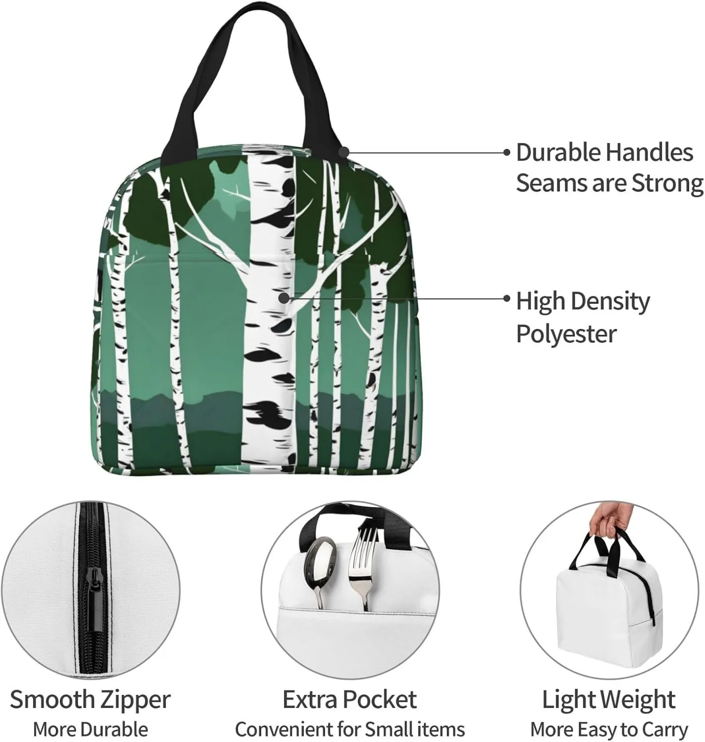 Birch Trees Lightweight Lunch Bag For Men Women Small Lunchbox Good For Office Days