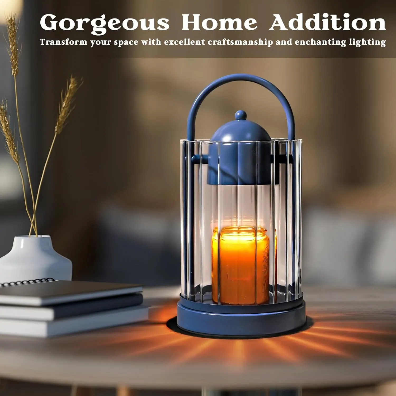 Birdcage Candle Warmer Lamp with Timer, Dimmable Candle Lamp Warmer, Electric Candle Lamp for Various Jar Candles, Vintage Lamp Candle Warmer for Bedroom, Blue Candle Light Warmer with 2 Bulbs