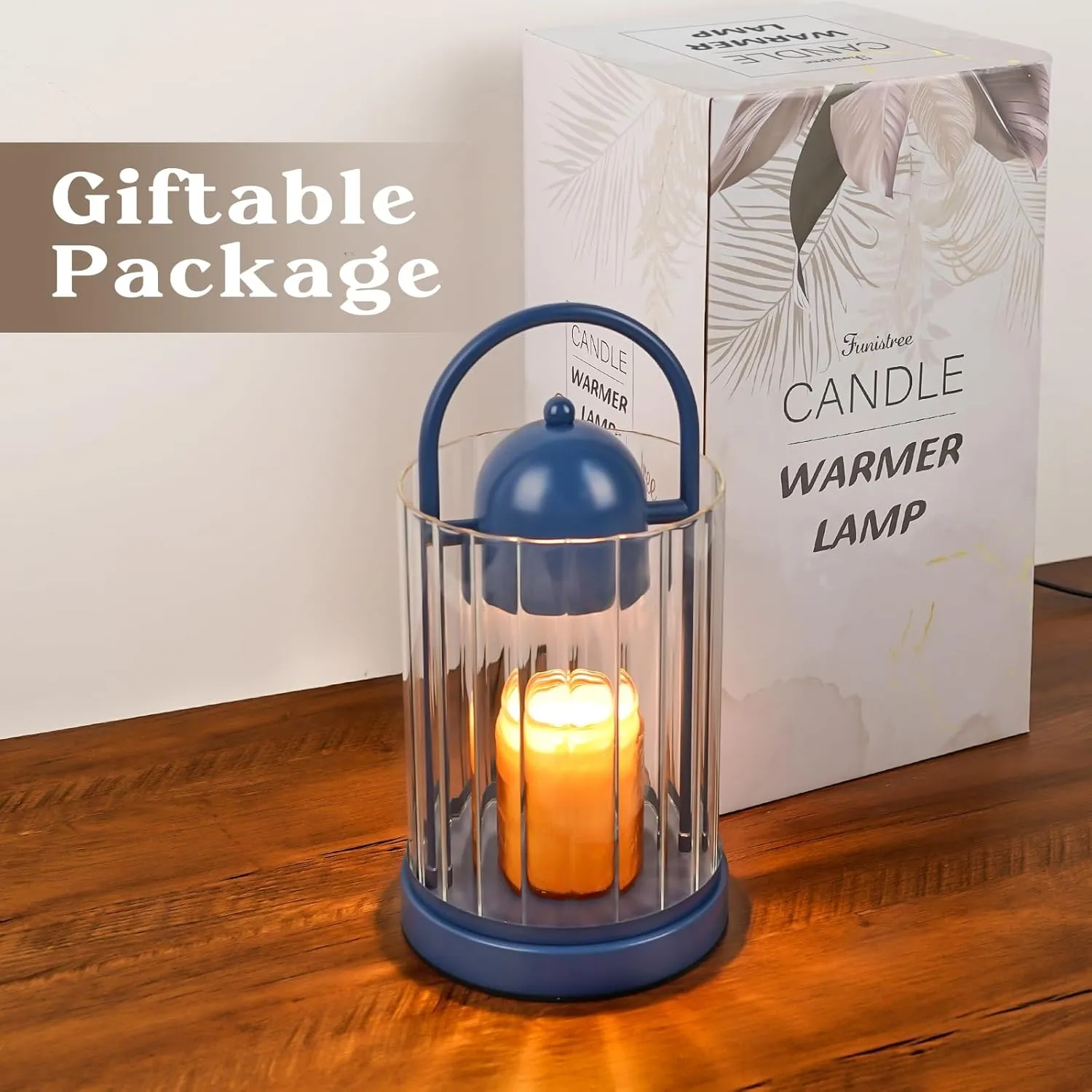 Birdcage Candle Warmer Lamp with Timer, Dimmable Candle Lamp Warmer, Electric Candle Lamp for Various Jar Candles, Vintage Lamp Candle Warmer for Bedroom, Blue Candle Light Warmer with 2 Bulbs