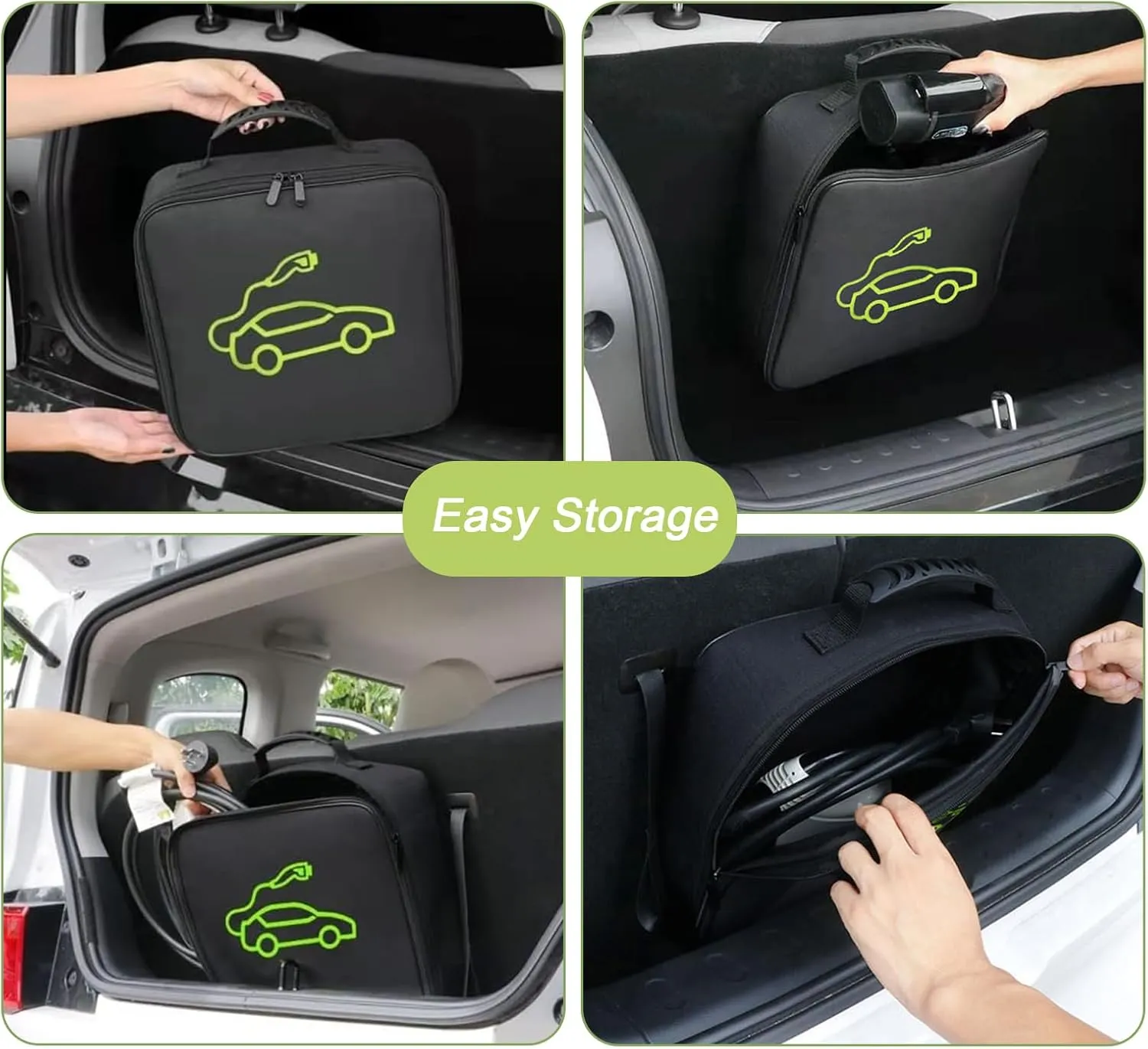 black 1pc jumper cable bag, car storage bag for charger,cable organizer, Includes EV charging cables for electric vehicles (Square)