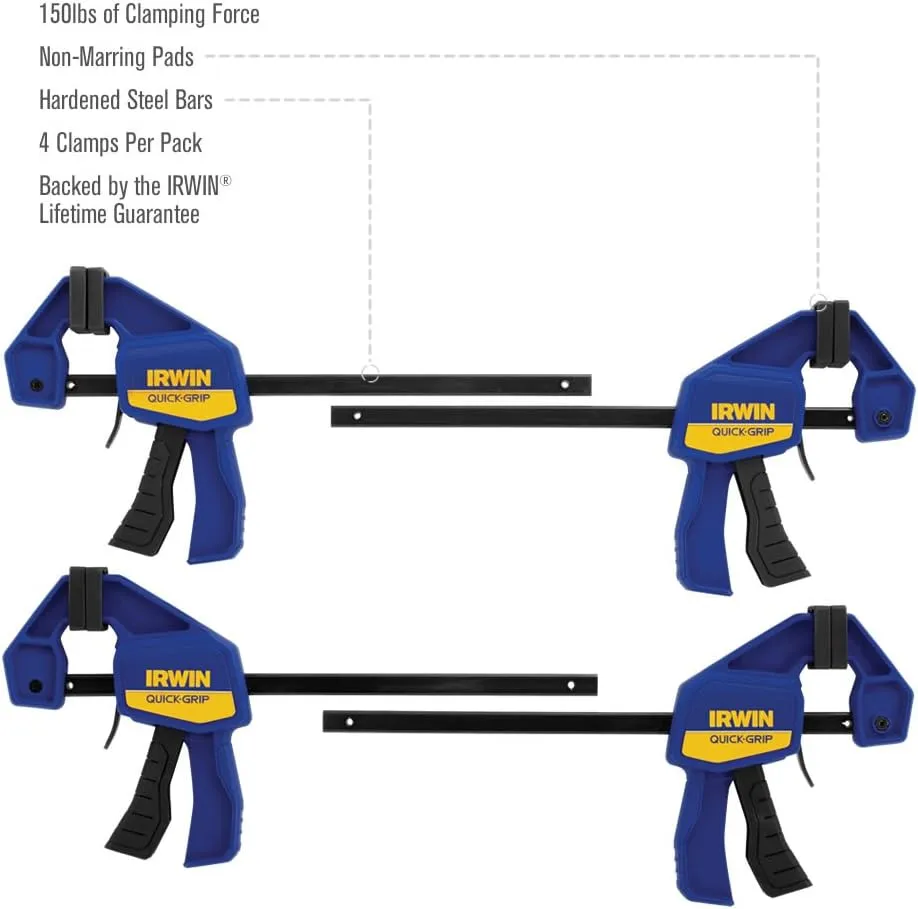 BLACK DECKER Portable Workbench, Project Center and Vise with IRWIN QUICK-GRIP Clamps, One-Handed, Mini Bar, 6-Inch, 4-Pack (WM425-A & 1964758)
