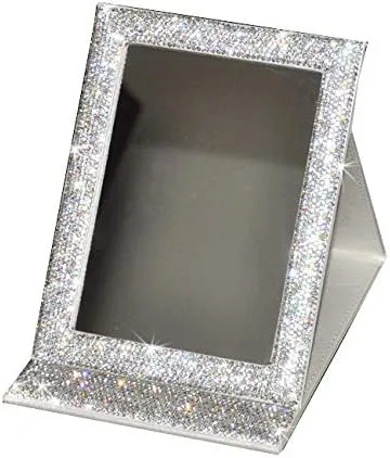 Bling Portable Mirror Folding Travel Vanity Mirror with Desktop Standing Makeup Mirror for Cosmetics Beauty (Silver)