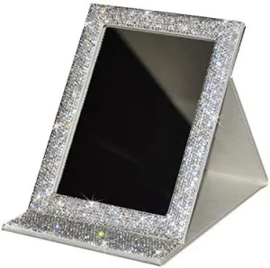 Bling Portable Mirror Folding Travel Vanity Mirror with Desktop Standing Makeup Mirror for Cosmetics Beauty (Silver)