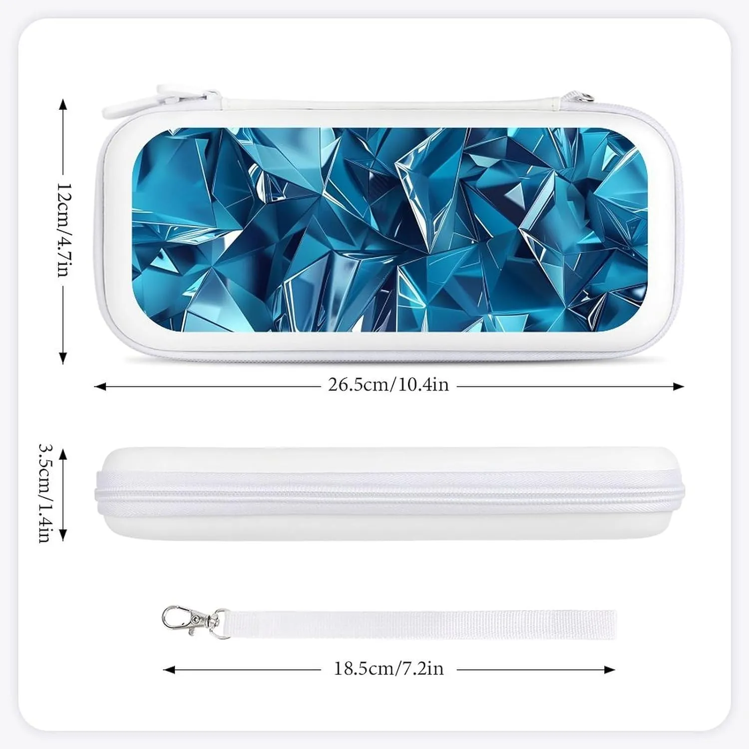 Blue Geometric Diamond Hard Shell Travel Case with Rope 15 Game Card Pockets Compatible with Switch Protective