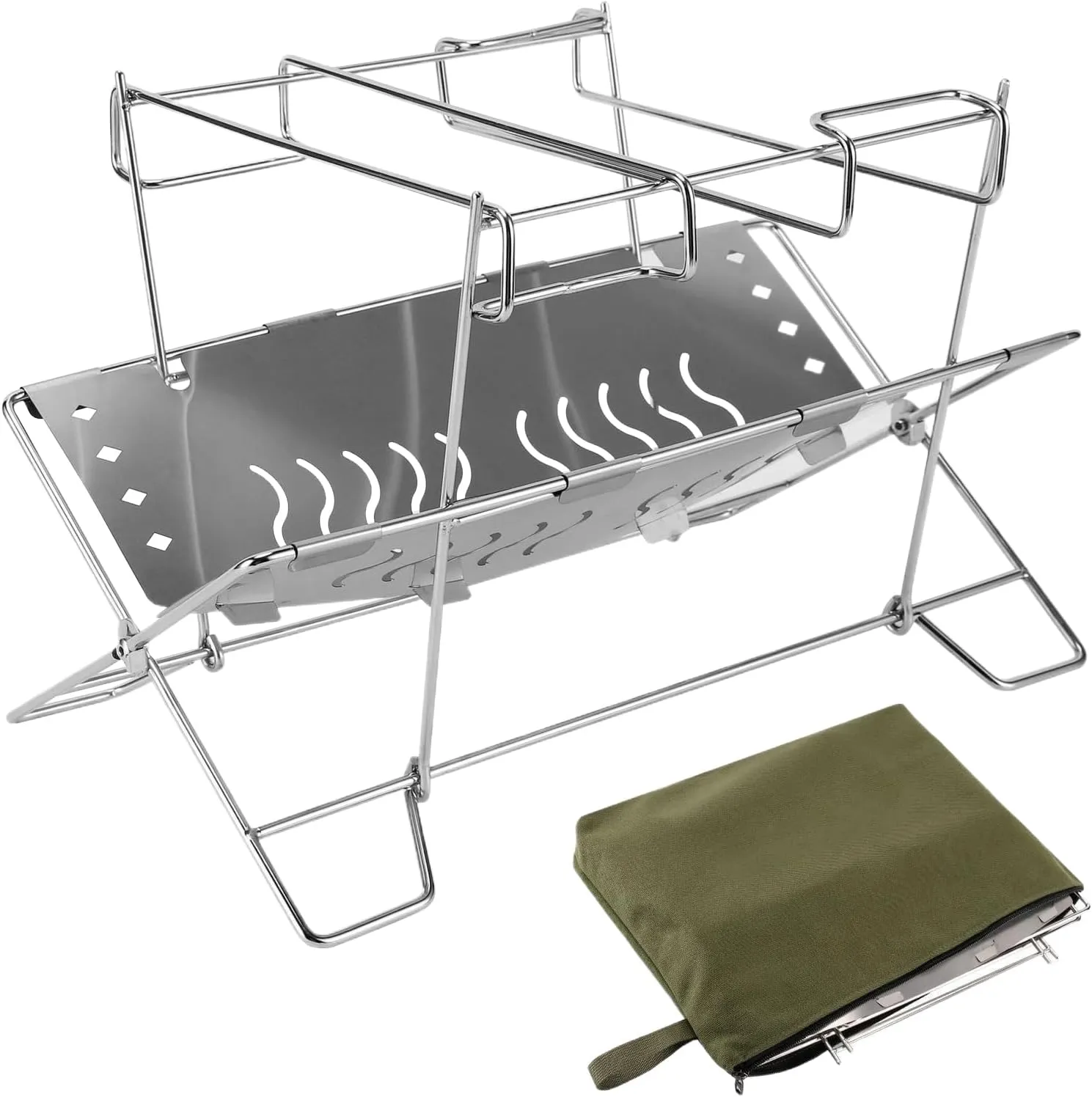 Bonfire Stand, Stainless Steel Folding Camping Firepit Rack, Grilling Supplies, Campfire Organizer Stand for Patio Camping Backyard Barbecue Activities
