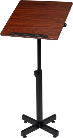 Bonnlo Classic Lectern Podium Stand, Height Adjustable Church Classroom Lecture, Portable Presentation Concert Podium, Multi-Function Reading or Laptop Desk with Edge Stopper, Brown (Brown)