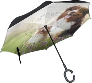 Border Collie Dog Reverse Inverted Inside Out Umbrella Cars Unigue Windproof UV Proof Double Layer for Women