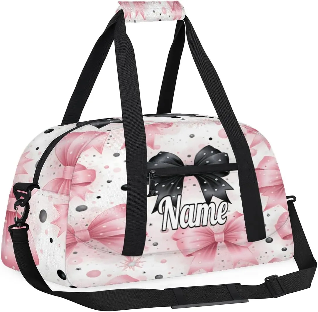 Bow Tie Pattern Personalized Kids Gym Bag Custom Dance Bag with Name Sport Duffel Bag for Girls Boys Weekender Overnight Travel Bag