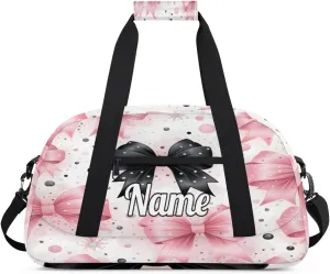 Bow Tie Pattern Personalized Kids Gym Bag Custom Dance Bag with Name Sport Duffel Bag for Girls Boys Weekender Overnight Travel Bag