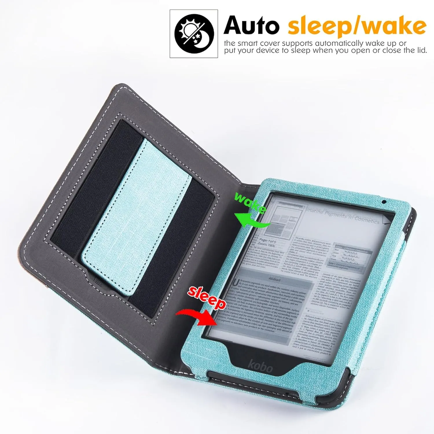 BOZHUORUI Stand Case for 6" Kobo Colour/Colour BW/Clara 2E e-Reader - Premium PU Leather Sleeve Cover with Two Hand Straps/Auto Sleep/Wake (Sage Green)