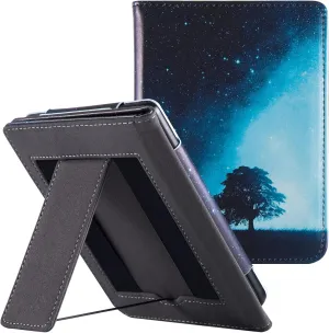 BOZHUORUI Stand Case for 6" Kobo Colour/Colour BW/Clara 2E e-Reader - Premium PU Leather Sleeve Cover with Two Hand Straps/Auto Sleep/Wake (Vast Starry Sky)