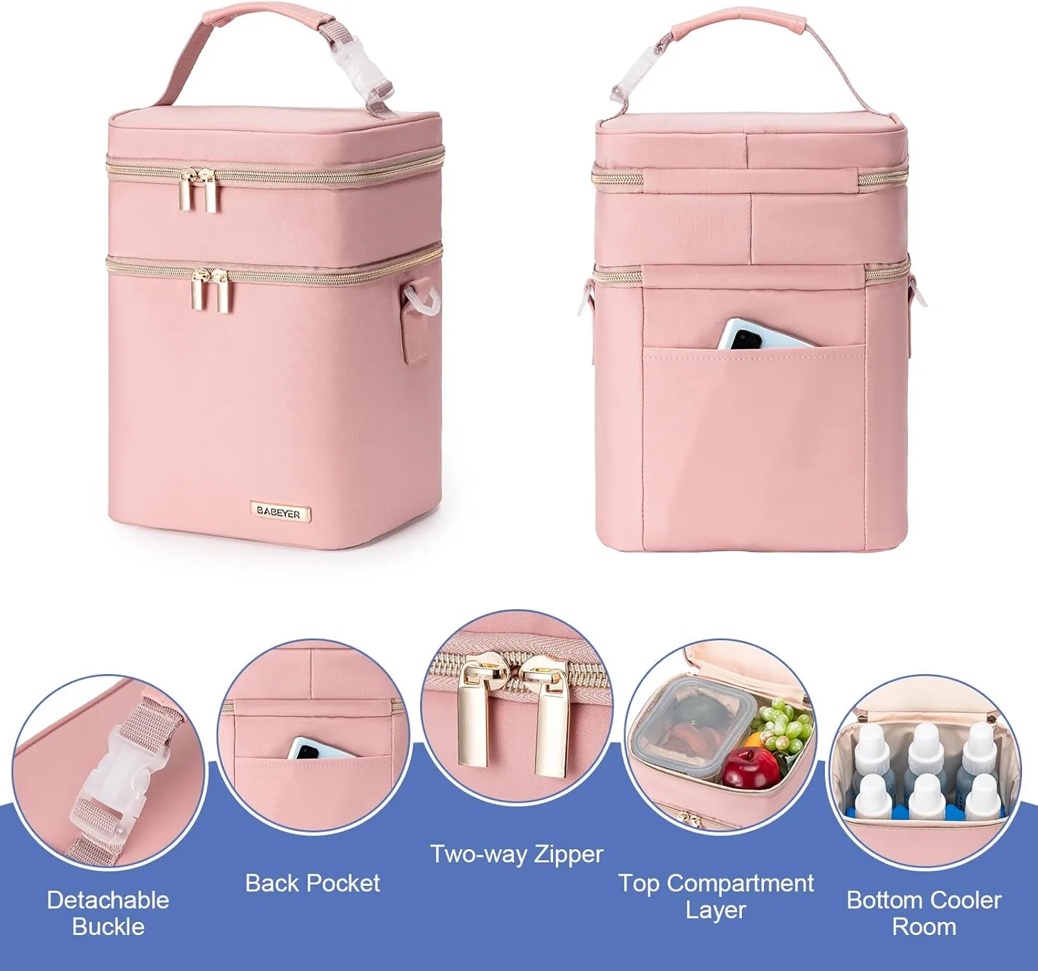 Breastmilk Cooler Bag with Ice Pack Fits 6 Baby Bottles Up to 9 Ounce
